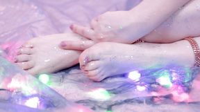 Glitter foot fetish fantasies close up slowly relax video of feet pleasure 4k beautiful erotic