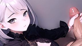 Anime babe strokes huge cock in POV frenzy