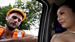 Straight worker fucks daddy ass in public van outdoor