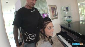 The big cock deep inside of the throat is turning the horny brunette on