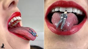 Giantess mouth play with a tiny and swallow - Vore