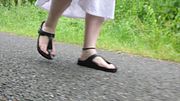 Birkenstock mountain pines have fun in the rain puddle