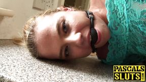 Hot fuck with tied up bitch that has gag ball in her mouth