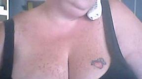 White trash BBW mommy talks with her hubby and shows me her rack