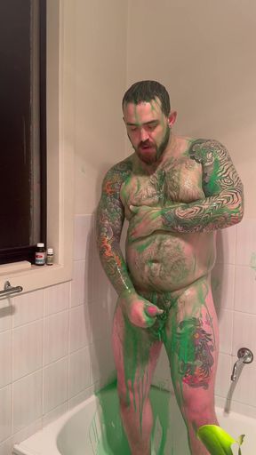 Chubby Bear Covers Himself in Slime and Jerks off