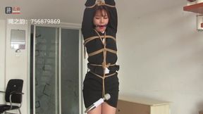 Slippery Brunette Barber Jiggling Dildos Blindfolded