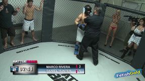 Muscular guy looses fight and have sex with chubby brunette as punishment