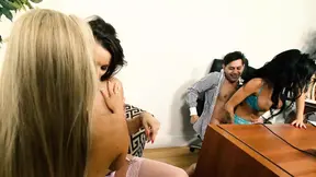 Three hot babes get fucked by one lucky guy