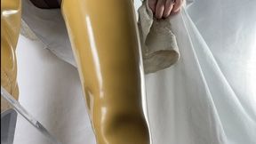 A Bootjob Dream comes true - Shoejob in yellow Marc Jacob Rainboots - Tramplegirl in black nylons and wellies uses all her talents to drain a huge load on her nyloned feet - Spitting, Shoejob, Bootjob, Giantess - sideview only - 4k