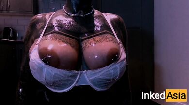 Inked Asia Oiled Massive Pierced Tits Fuck Me Daddy