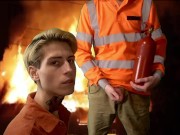 Fireman put out the fire with cum