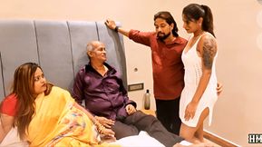 Old Father in law and step son hardcore sex with her step daughter Tejaswini bhabhi thresome and foursome gangbang video