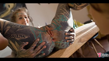 TwoTattooed Lesbian Anal Gape and Squirt and Big Toy