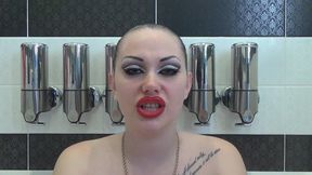 Lip smelling, kissing, duck face with huge red lips
