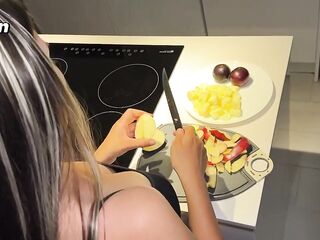 1WINPORN Step Brother Coarse Use Step Sister Throat When This babe Cooking in Little Pants and Cum on Face