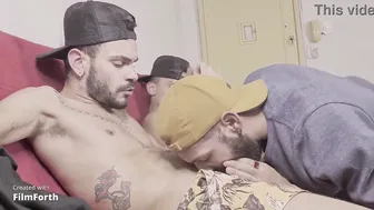 Interracial threesome with anal, piss play and double penetration