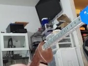 Day 31 cage check and pushup challenge while riding a dildo