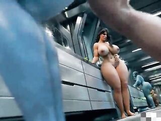 Commander Shepard having sex with the alien gal in the baths - Mass Effect - Shemale hentai