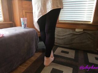 Daphne Tease Purple Leggings and Satin Top Shows Her Bum