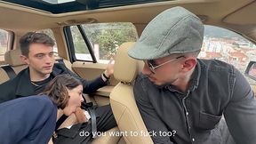 Busty latina and her bf were making out in the taxi and invited a driver to join them