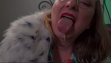 Bitchy Stepmom in White Fur Coat Spits in Your Tea &amp_ Gives You a Messy Humiliating Blowjob POV