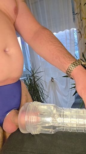 Man wants to empty his full balls with ring and masturbator! Big sperm load!