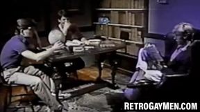 Nerdy students secretly blow each other in the library