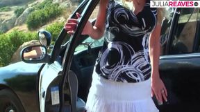 Blonde rides a huge cock under the rock to a cumshot