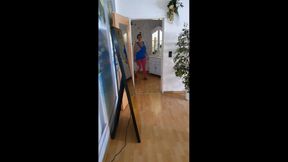 Fucking a cucumber in the kitchen