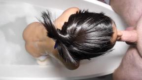 ”Skinny Thai femboy gives a P-O-V blowjob in a bath tub at home”