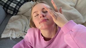 Cute Babe Sucking Dick and Takes Facial Cumshot