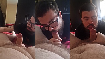 Sucking a fat dad's thick cock