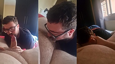 Sucking a fat dad's thick cock