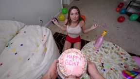 Girl with beautiful ass celebrates her bday with Stepbro's dick in her mouth