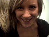 Horny blonde in the H&M changing room with a guy with a thick cock