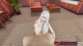 Anime babe Yumi gets deepthroat and handjob before facial cumshot