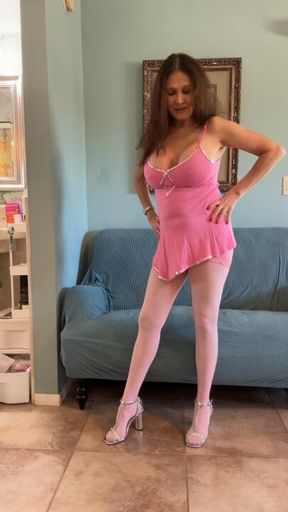 SOLO, PINK DRESS, PINK STOCKINGS, SILVER HEELS, 2/25/2025