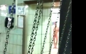 Risky jerk off in public shower