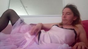 Leatransteen Masturbating and Cum in a Pink Dress