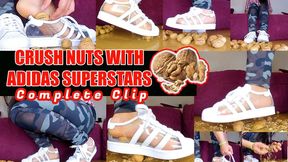 Sexy Girl crushes Here I crush a lot of hard walnuts barefoot in my transparent Adidas Superstars crushing crush nuts sweaty feet barefoot complete clip