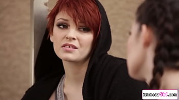 Big tits lesbian babe seducing then facesitting teen stepsis