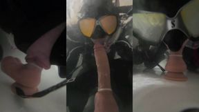 Underwater dildo blowjob & masturbation