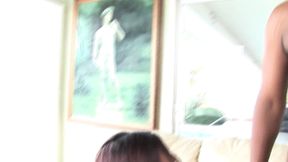 Teen Asian cutie gives deep blowjob and rides big cock