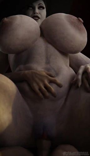 Really Busty Dimitrescu Sitting on Her Man-thing