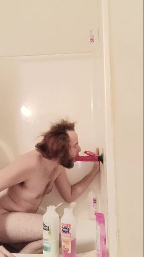 Giving my dildo a blowjob