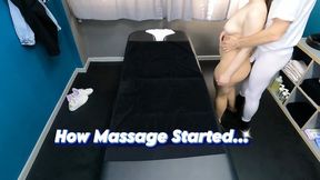 Masseur Grinding Dick on Her Ass & Fingering Her Pussy on Massage Bed