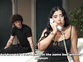 Stepson fulfills his dream after the hotel makes a mistake and this chab ends up sharing a couch with his stepmother