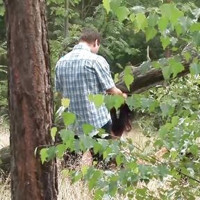 German brunette taking a monster cock in the woods