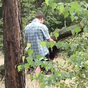 German brunette taking a monster cock in the woods