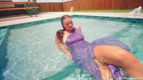Danielle's Pool Dip in a Sexy Satin Dress